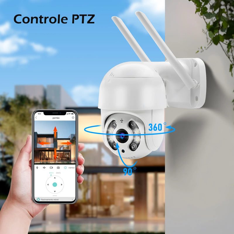 Câmera de Vigilância Wifi Icsee Preta – Câmera de Segurança – Monitor com Resolução 4K Ultra HD – Câmera de Segurança Wifi à Prova d'Água Eug