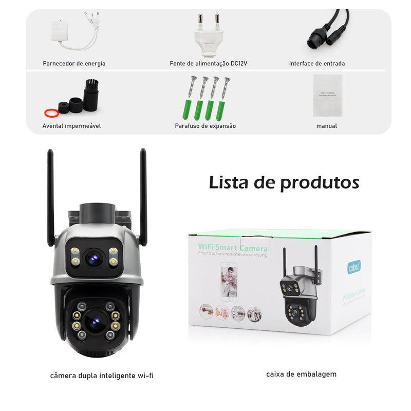 Câmera de Vigilância Wifi Icsee Preta – Câmera de Segurança – Monitor com Resolução 4K Ultra HD – Câmera de Segurança Wifi à Prova d'Água Eug