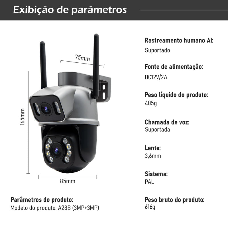 Câmera de Vigilância Wifi Icsee Preta – Câmera de Segurança – Monitor com Resolução 4K Ultra HD – Câmera de Segurança Wifi à Prova d'Água Eug