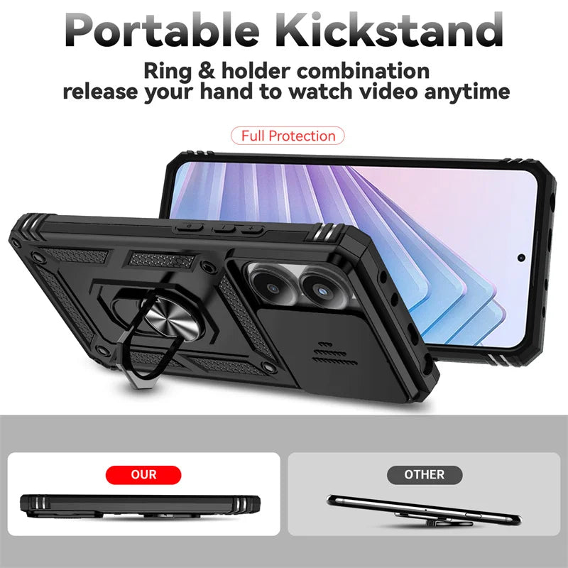 Capa de Proteção Anti-Impacto Tipo Armadura para Xiaomi Redmi Note 14 4G com Suporte Magnético para Carro e Anel para o Dedo.