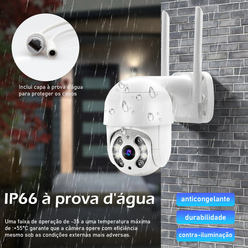 Câmera de Vigilância Wifi Icsee Preta – Câmera de Segurança – Monitor com Resolução 4K Ultra HD – Câmera de Segurança Wifi à Prova d'Água Eug