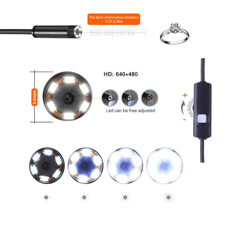 Câmera Endoscópica Android 7MM 3 em 1 Micro USB Tipo C Borescope Mini Câmera à Prova d'Água LED Inspeção de Carro Para HUAWEI XIAOMI PC