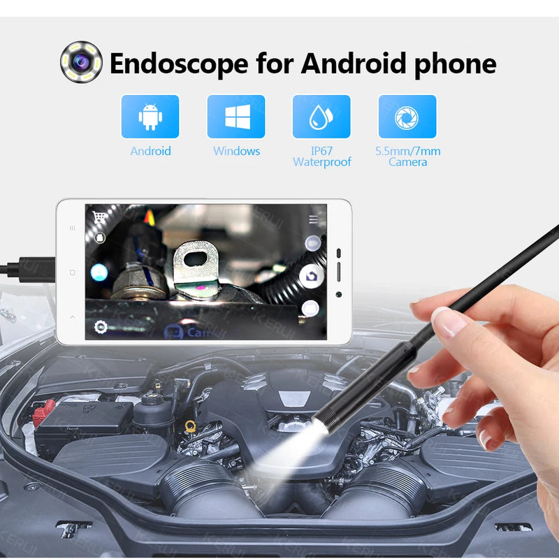 Câmera Endoscópica Android 7MM 3 em 1 Micro USB Tipo C Borescope Mini Câmera à Prova d'Água LED Inspeção de Carro Para HUAWEI XIAOMI PC