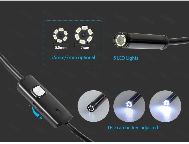 Câmera Endoscópica Android 7MM 3 em 1 Micro USB Tipo C Borescope Mini Câmera à Prova d'Água LED Inspeção de Carro Para HUAWEI XIAOMI PC