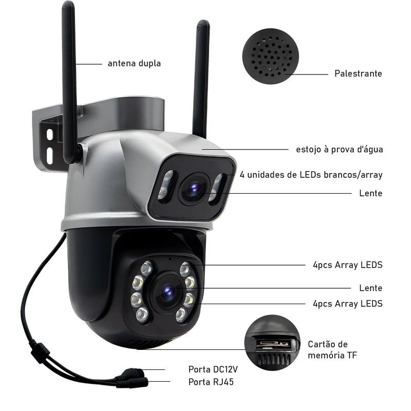 Câmera de Vigilância Wifi Icsee Preta – Câmera de Segurança – Monitor com Resolução 4K Ultra HD – Câmera de Segurança Wifi à Prova d'Água Eug
