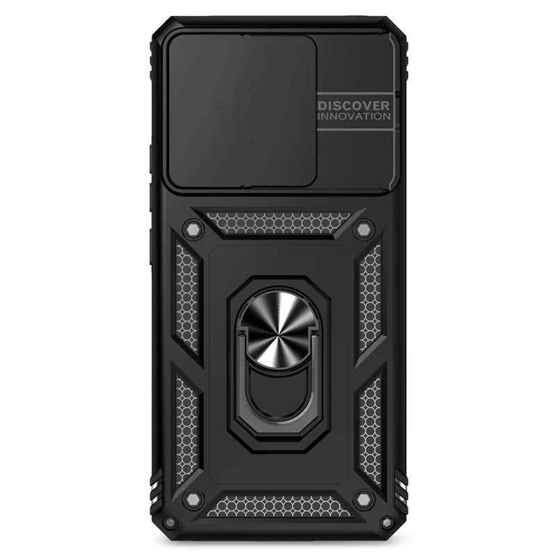 Capa de Proteção Anti-Impacto Tipo Armadura para Xiaomi Redmi Note 14 4G com Suporte Magnético para Carro e Anel para o Dedo.