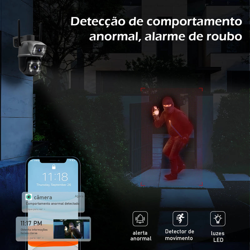Câmera de Vigilância Wifi Icsee Preta – Câmera de Segurança – Monitor com Resolução 4K Ultra HD – Câmera de Segurança Wifi à Prova d'Água Eug