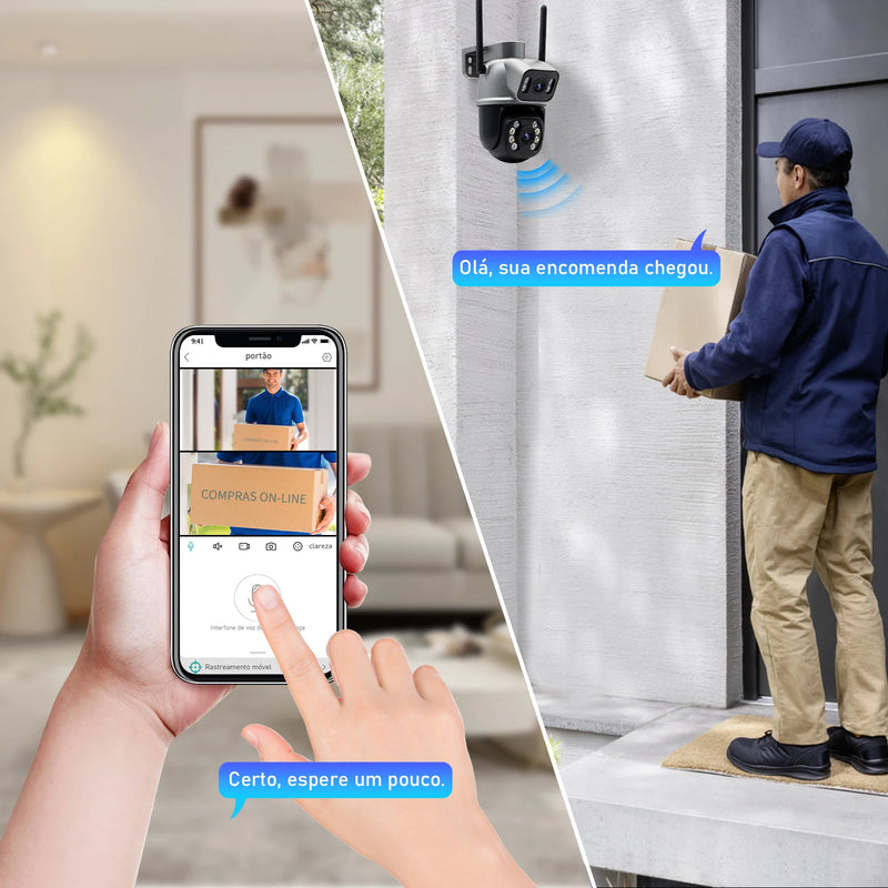 Câmera de Vigilância Wifi Icsee Preta – Câmera de Segurança – Monitor com Resolução 4K Ultra HD – Câmera de Segurança Wifi à Prova d'Água Eug