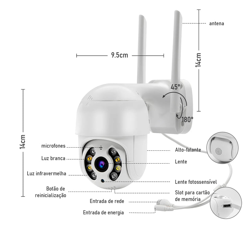 Câmera de Vigilância Wifi Icsee Preta – Câmera de Segurança – Monitor com Resolução 4K Ultra HD – Câmera de Segurança Wifi à Prova d'Água Eug