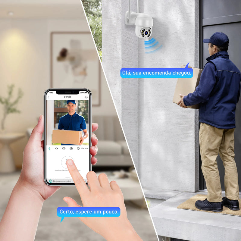 Câmera de Vigilância Wifi Icsee Preta – Câmera de Segurança – Monitor com Resolução 4K Ultra HD – Câmera de Segurança Wifi à Prova d'Água Eug