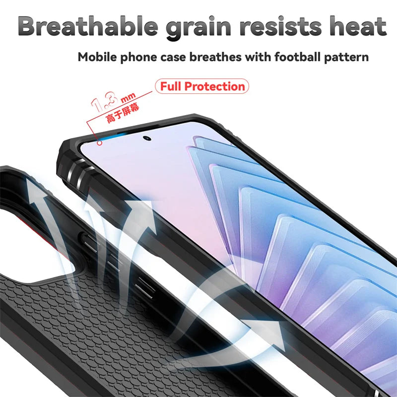 Capa de Proteção Anti-Impacto Tipo Armadura para Xiaomi Redmi Note 14 4G com Suporte Magnético para Carro e Anel para o Dedo.